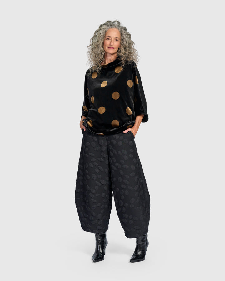 Everyday Velvet Funnel Pullover, Black/Gold Dot