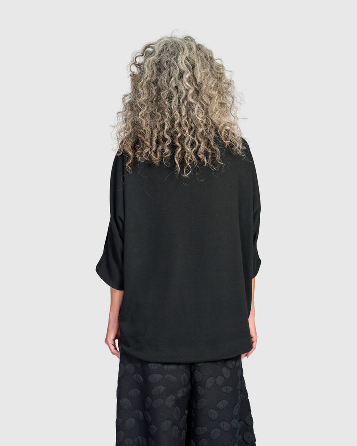 Everyday Velvet Funnel Pullover, Black/Gold Dot