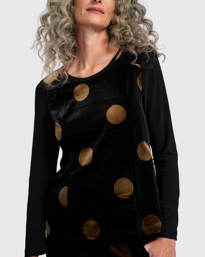 Everyday Velvet Shaped Top, Black/Gold Dot