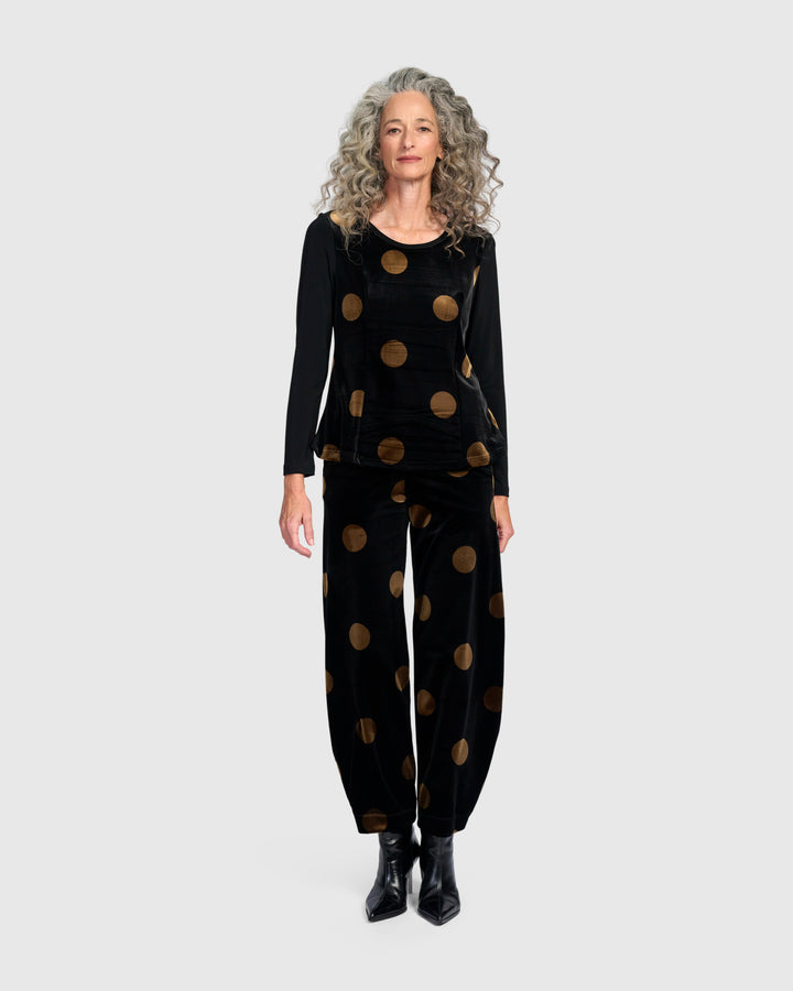 Everyday Velvet Flow Pants, Black/Gold Dot