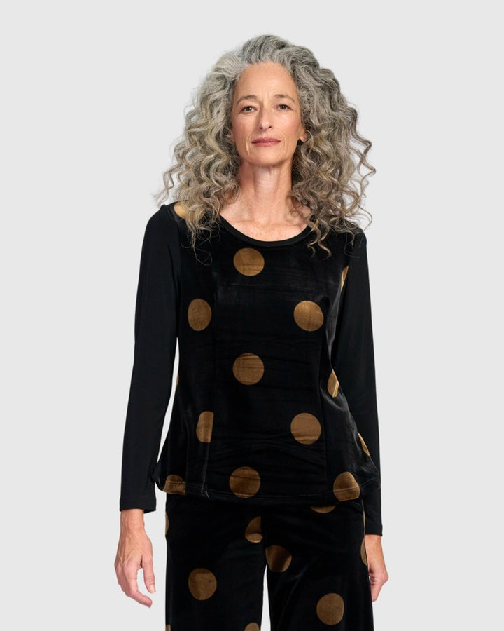Everyday Velvet Shaped Top, Black/Gold Dot