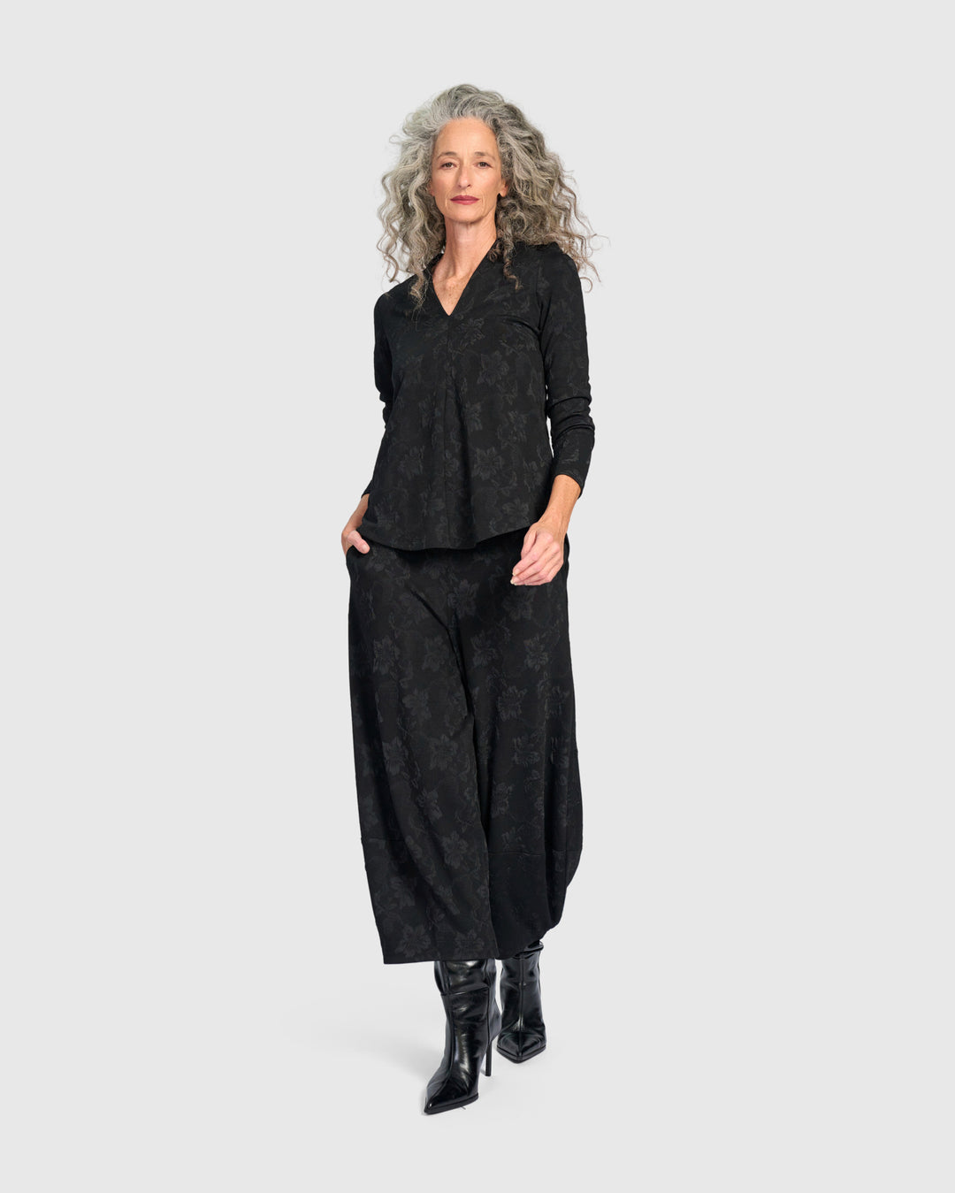 Keepsake V-Neck Top, Black Flora