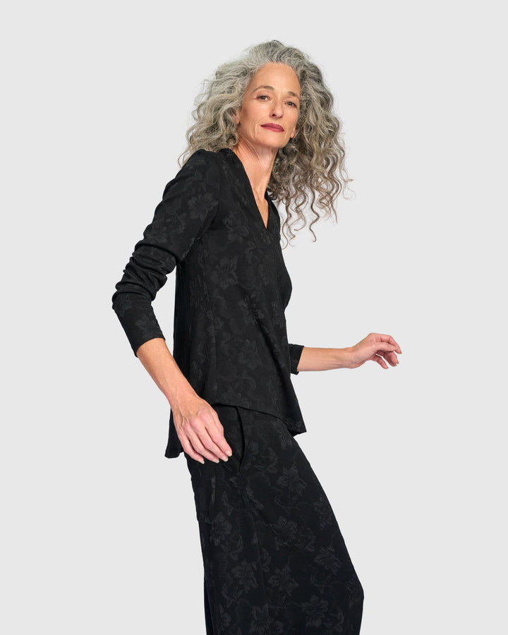 Keepsake V-Neck Top, Black Flora