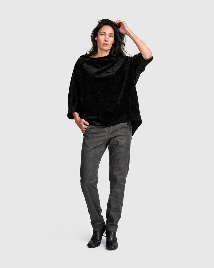Aster Funnel Pullover Top, Black Flora