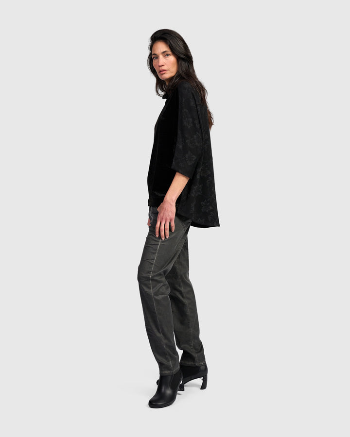 Aster Funnel Pullover Top, Black Flora