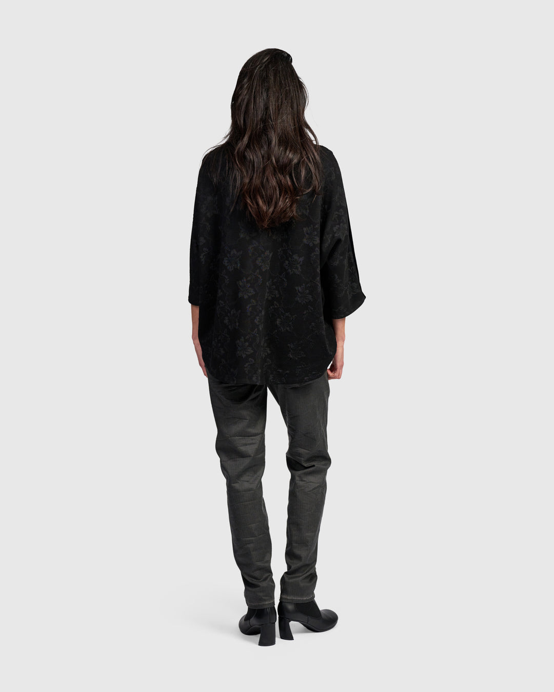 Aster Funnel Pullover Top, Black Flora