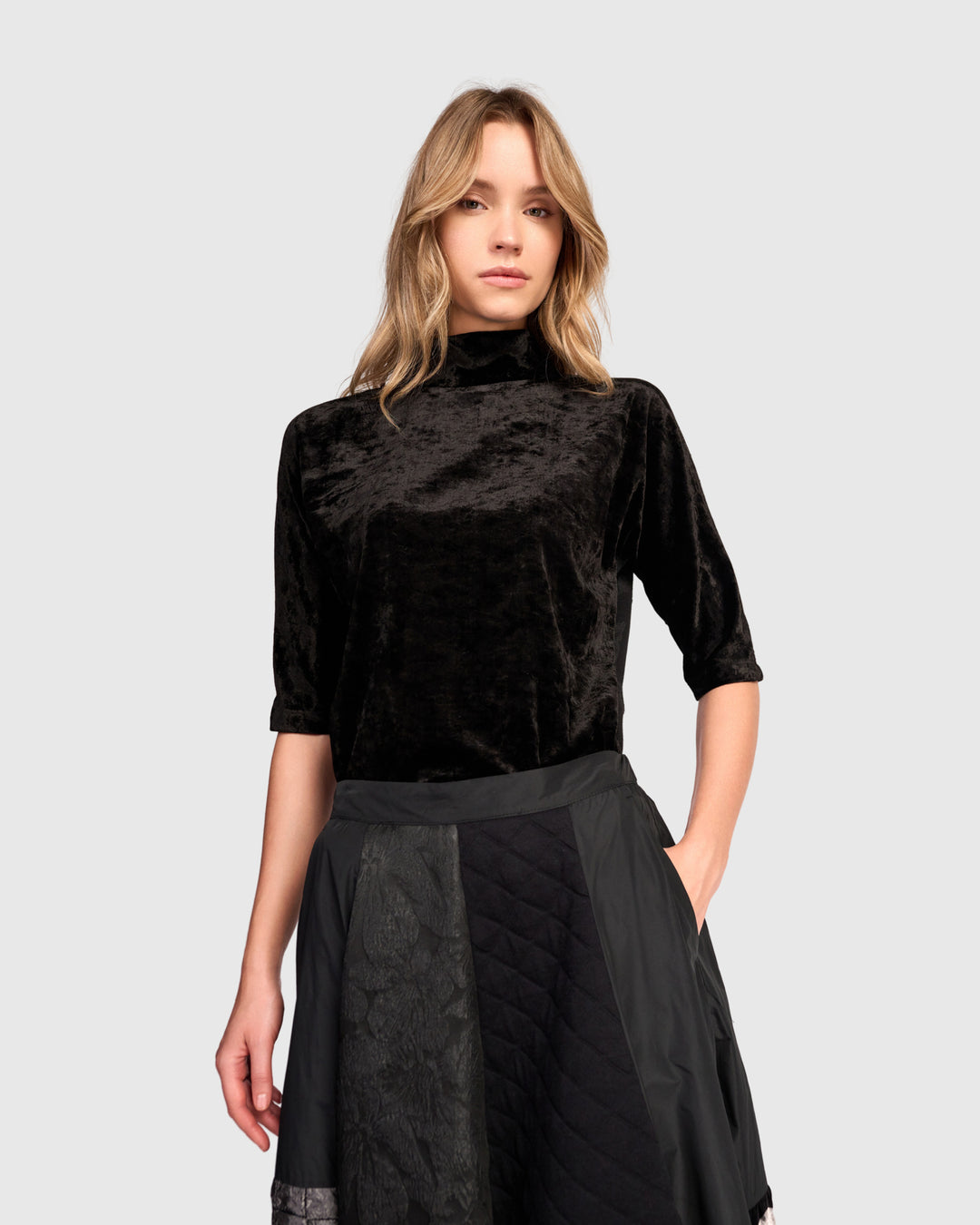 Adagio Mockneck Top, Black Flora