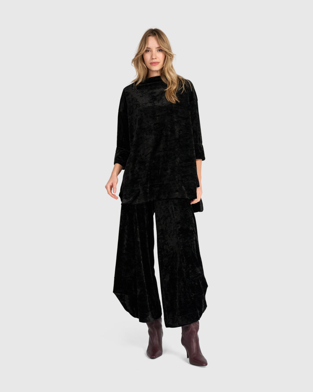 Crushed Velvet Trapeze Top, Black