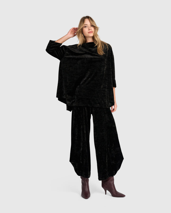 Crushed Velvet Trapeze Top, Black
