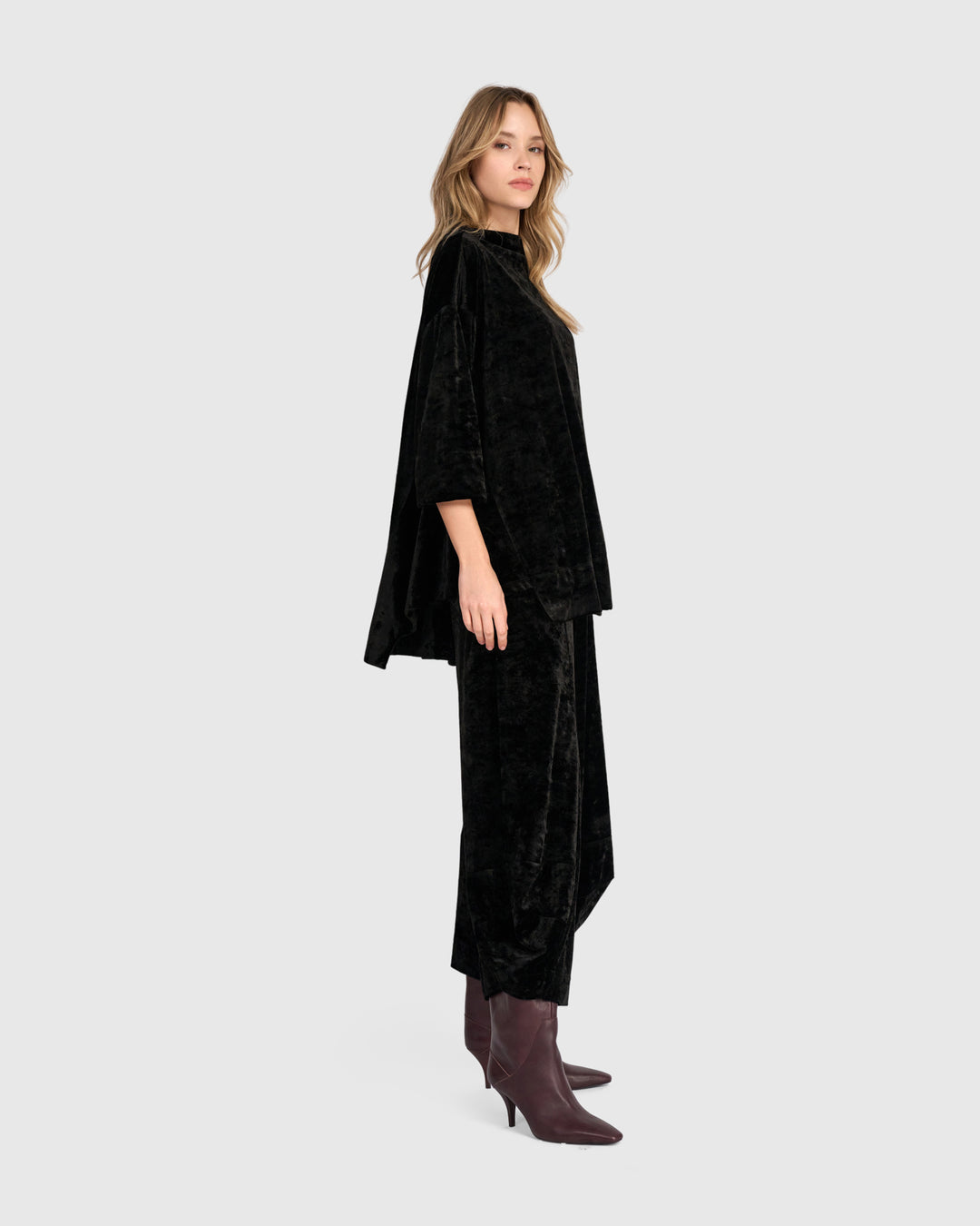 Crushed Velvet Trapeze Top, Black