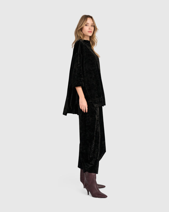 Crushed Velvet Trapeze Top, Black