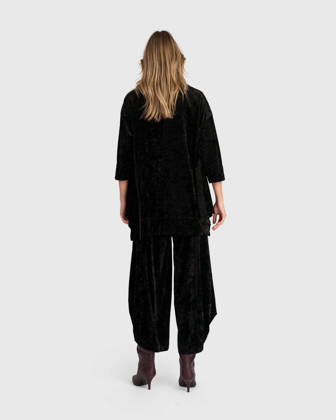 Crushed Velvet Trapeze Top, Black