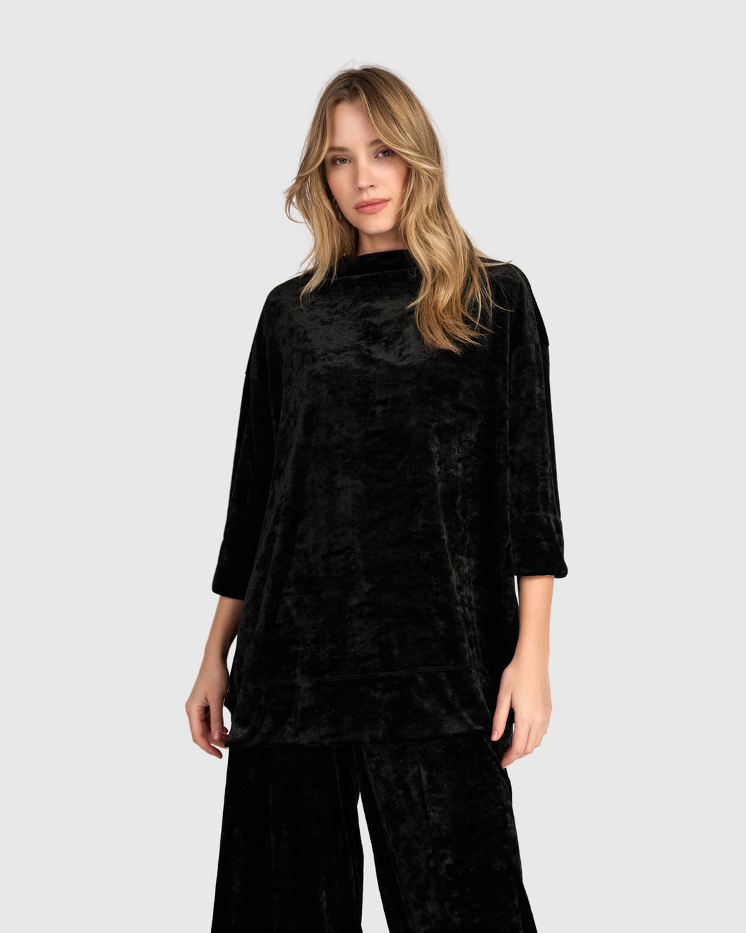 Crushed Velvet Trapeze Top, Black