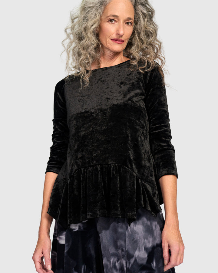 Crushed Velvet Addison Top, Black