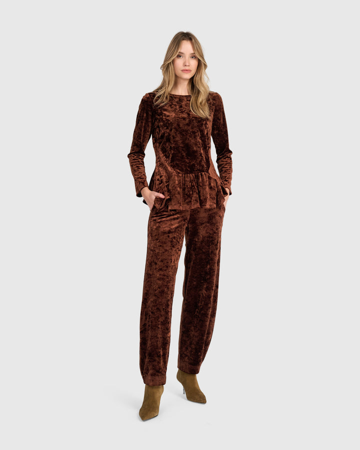 Crushed Velvet Flow Pants, Maple