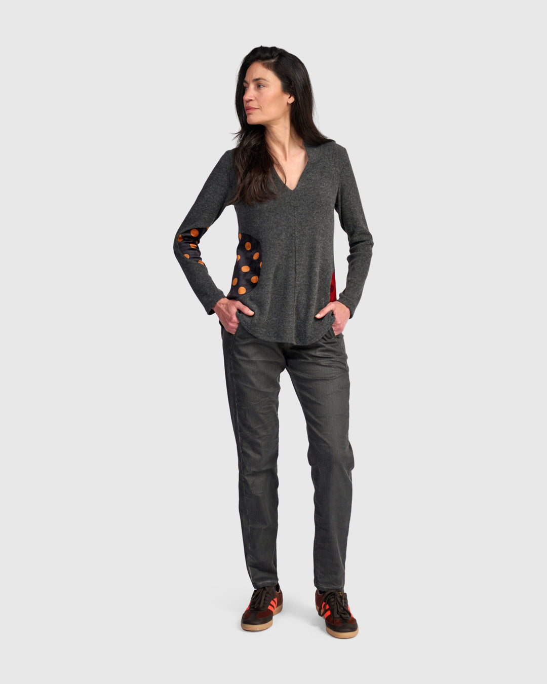 Lottie V-Neck Top, Carbon/Dots