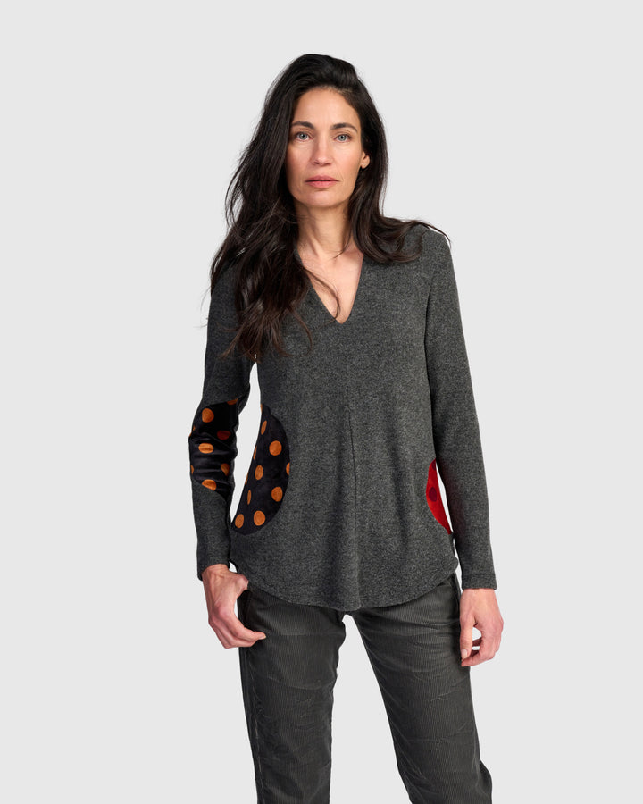 Lottie V-Neck Top, Carbon/Dots