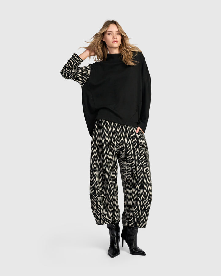 Cadence Funnel Pullover Top, Black/Zebra