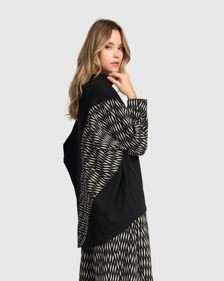 Cadence Funnel Pullover Top, Black/Zebra