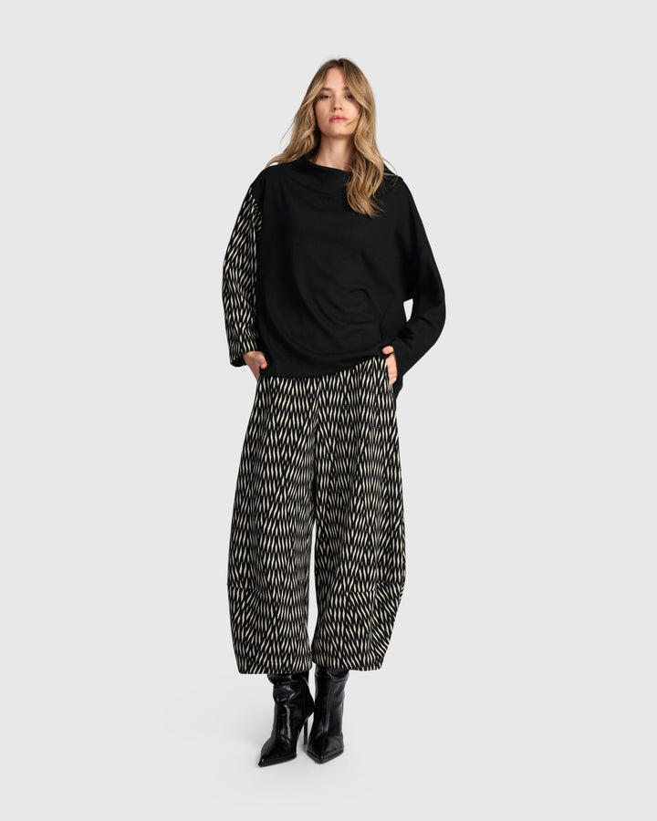 Cadence Funnel Pullover Top, Black/Zebra