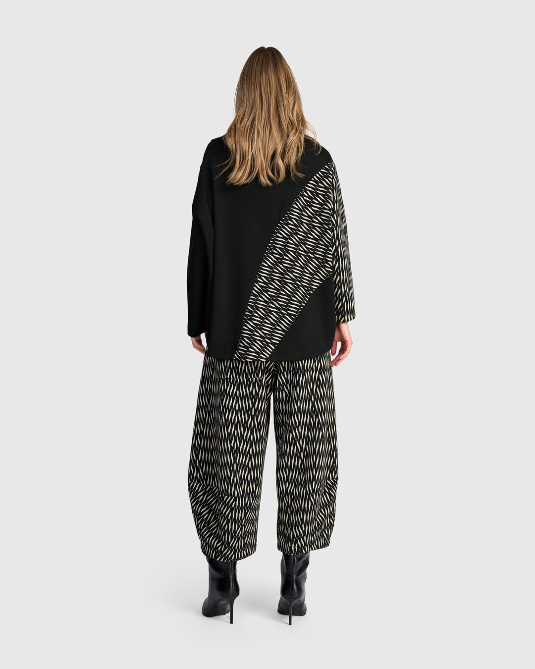 Cadence Funnel Pullover Top, Black/Zebra