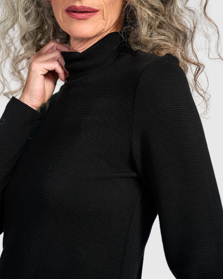 Ribbed Turtleneck Tunic, Black
