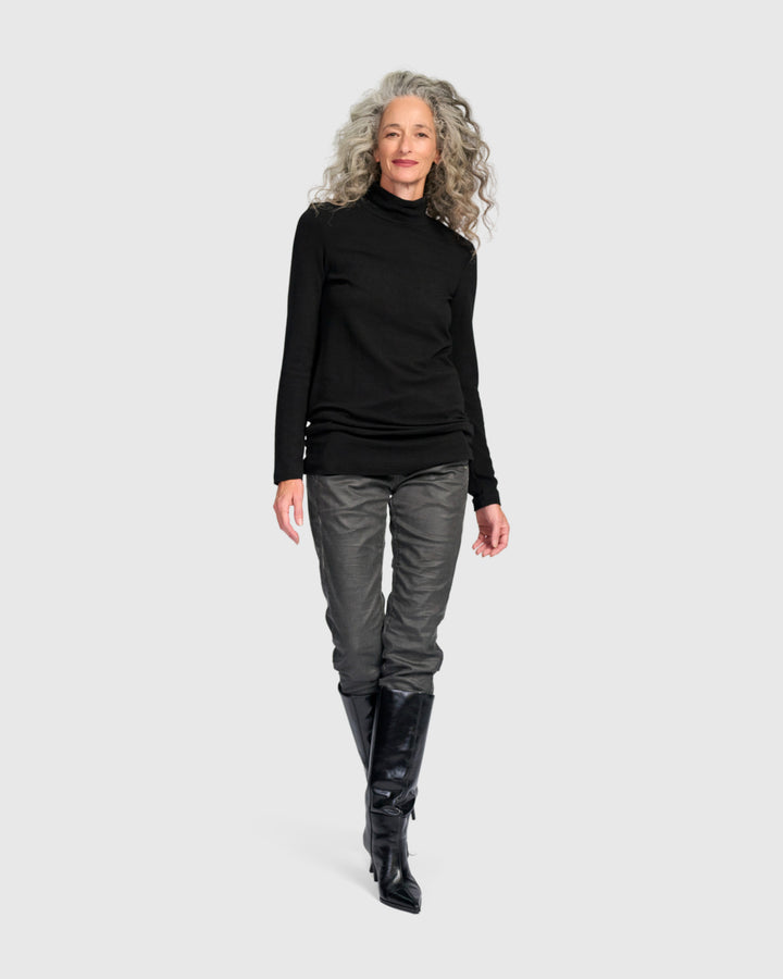 Ribbed Turtleneck Tunic, Black