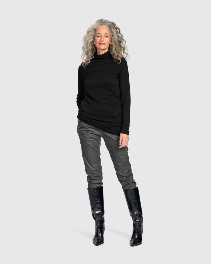 Ribbed Turtleneck Tunic, Black