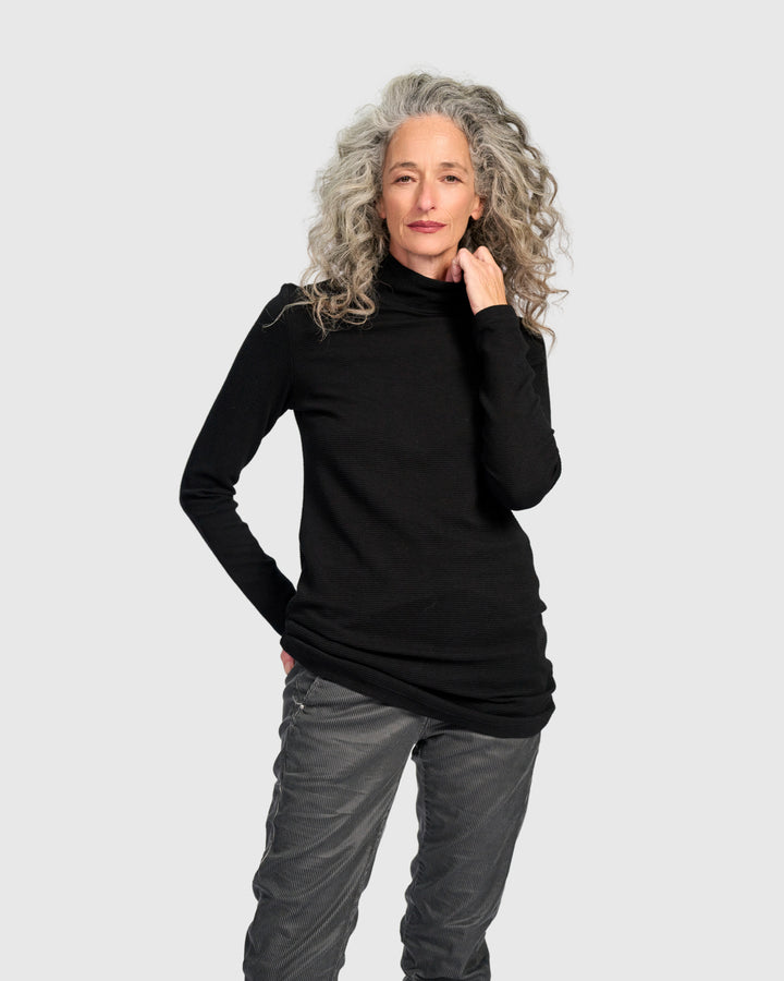Ribbed Turtleneck Tunic, Black