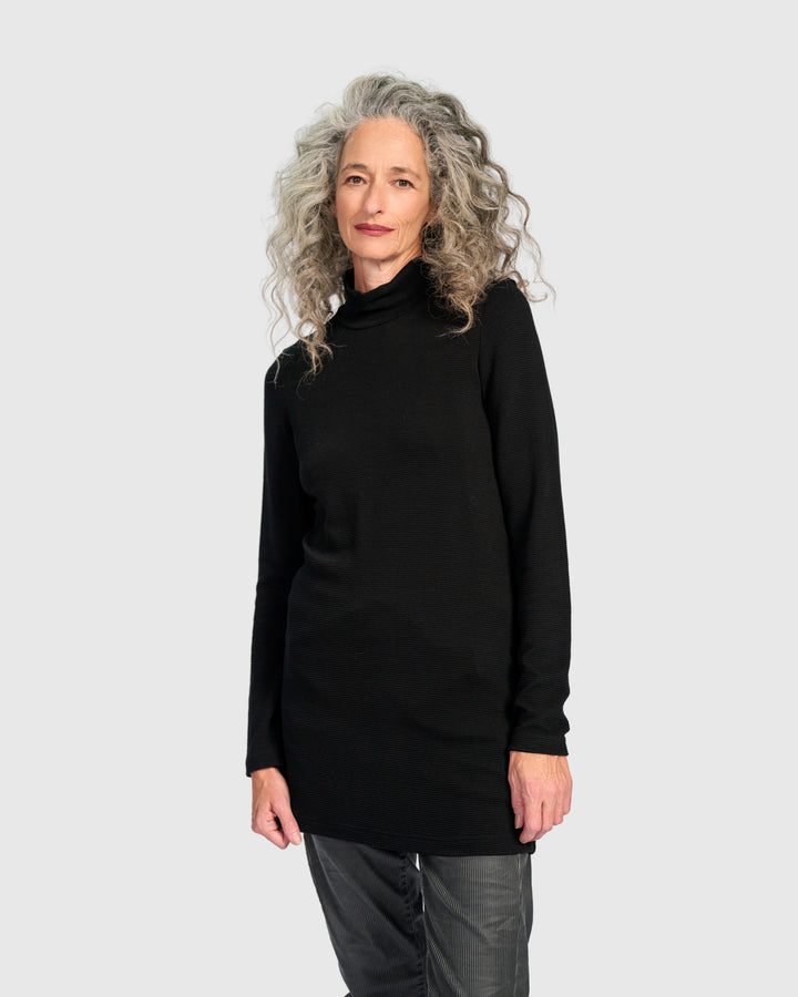 Ribbed Turtleneck Tunic, Black