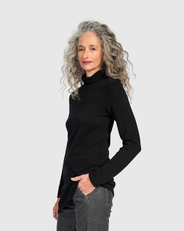 Ribbed Turtleneck Tunic, Black