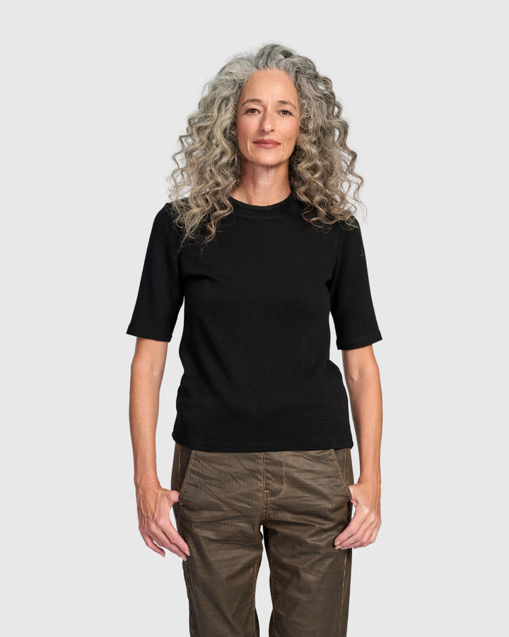 Ribbed Mockneck Tee, Black
