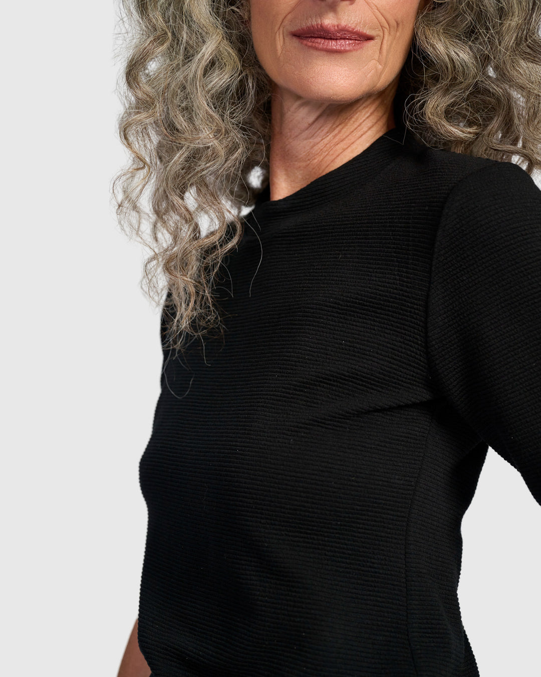 Ribbed Mockneck Tee, Black