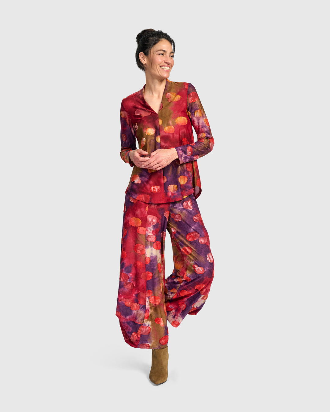 Whirligig V-Neck Top, Berry Mix