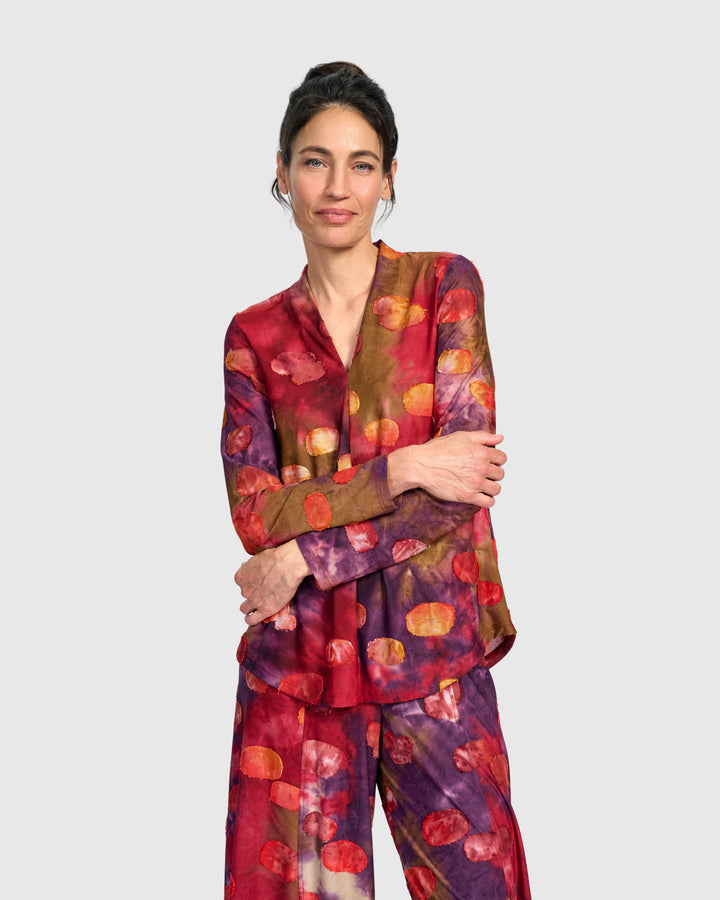 Whirligig V-Neck Top, Berry Mix
