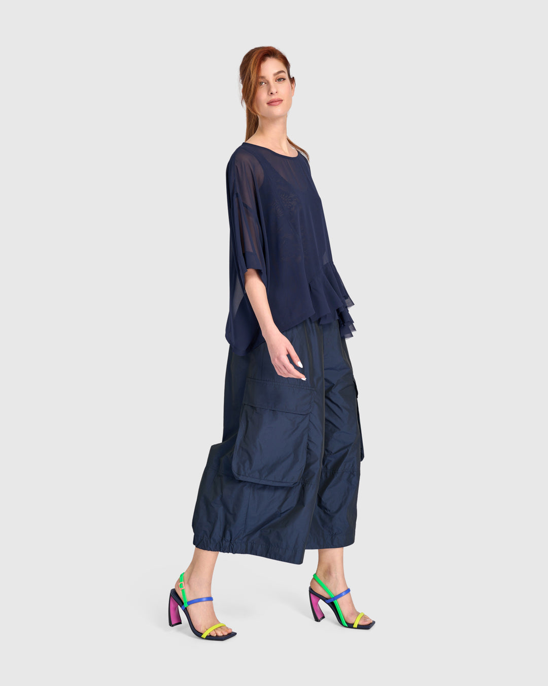 Veiled Chiffon Top, Ink