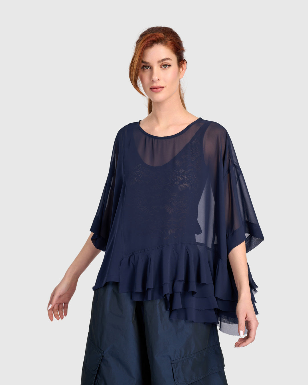 Veiled Chiffon Top, Ink