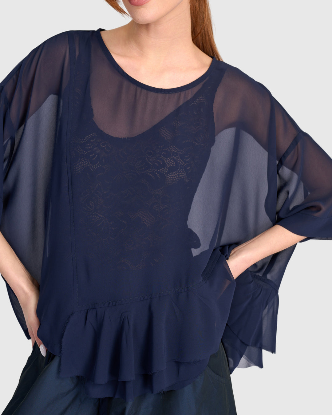 Veiled Chiffon Top, Ink