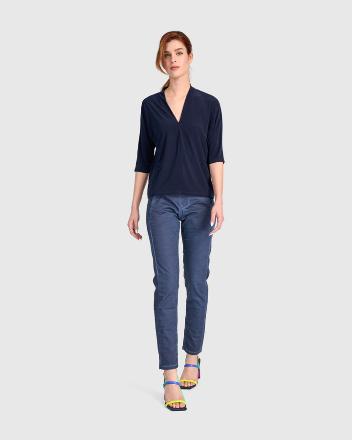 Fluid Slinky Dolman Top, Navy