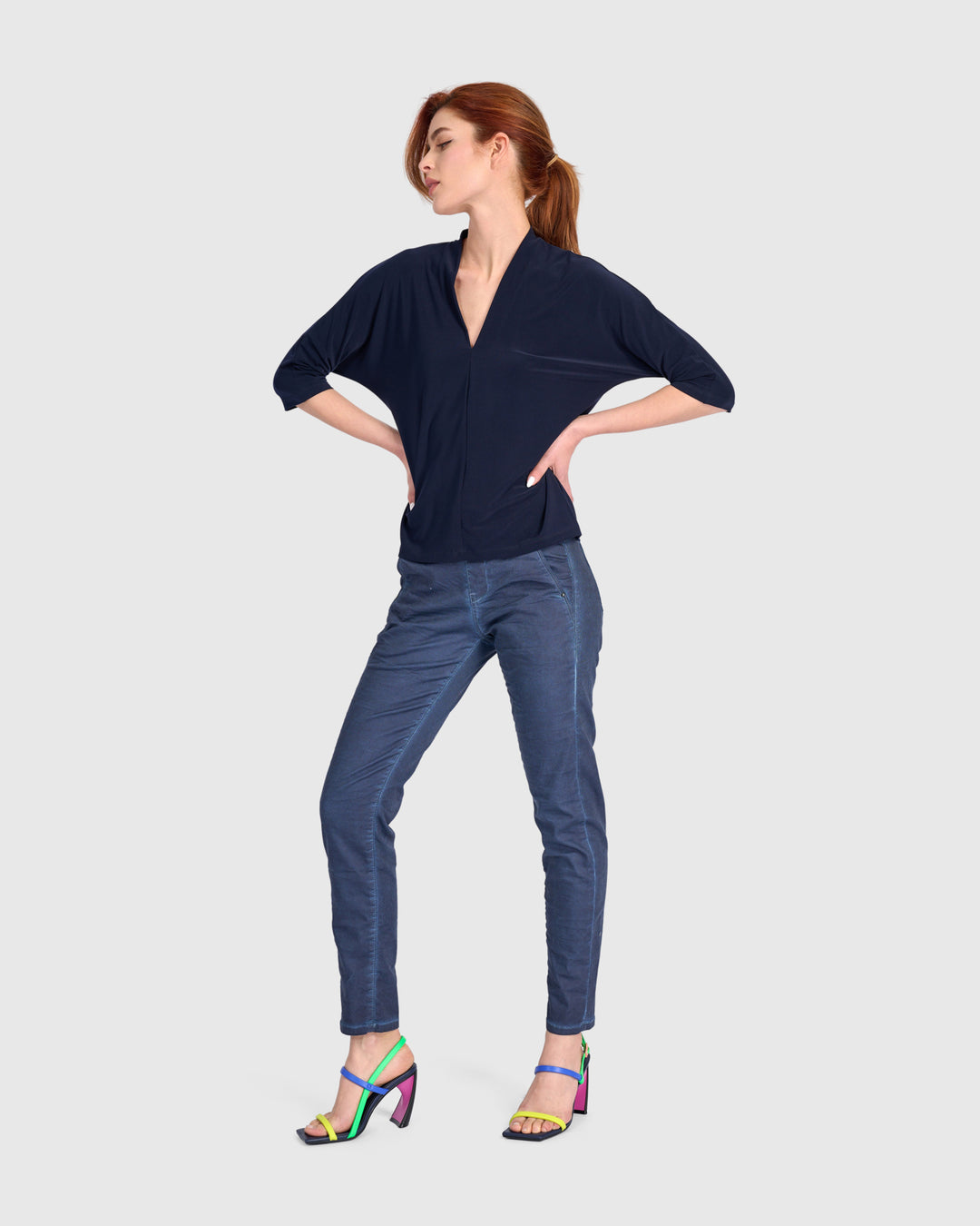 Fluid Slinky Dolman Top, Navy
