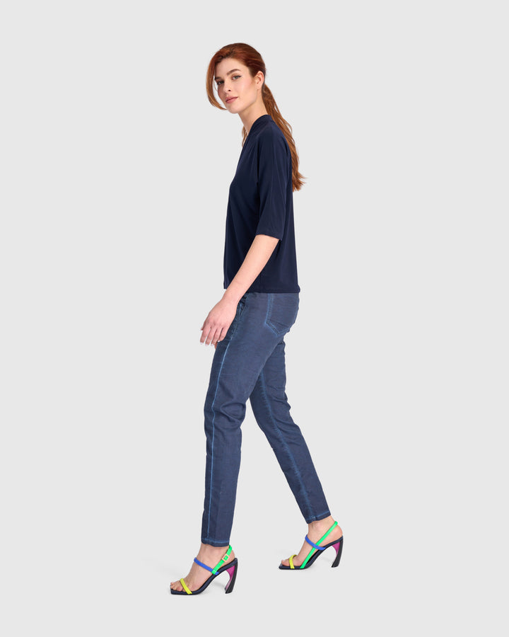 Fluid Slinky Dolman Top, Navy