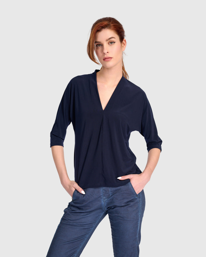 Fluid Slinky Dolman Top, Navy
