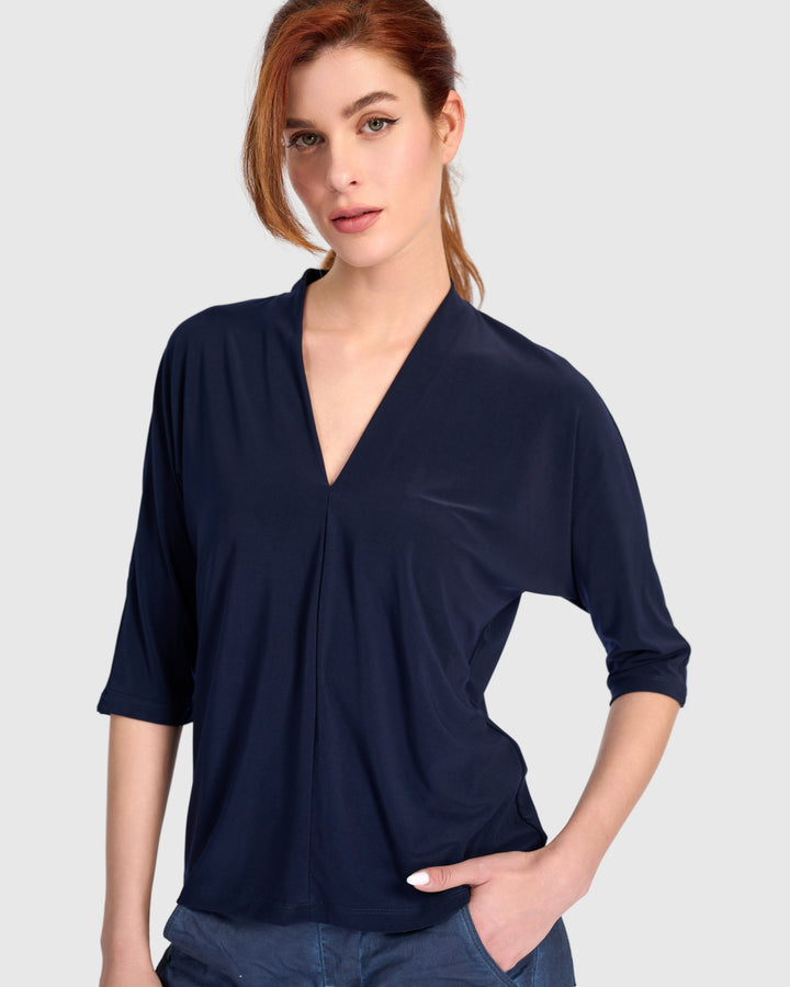 Fluid Slinky Dolman Top, Navy