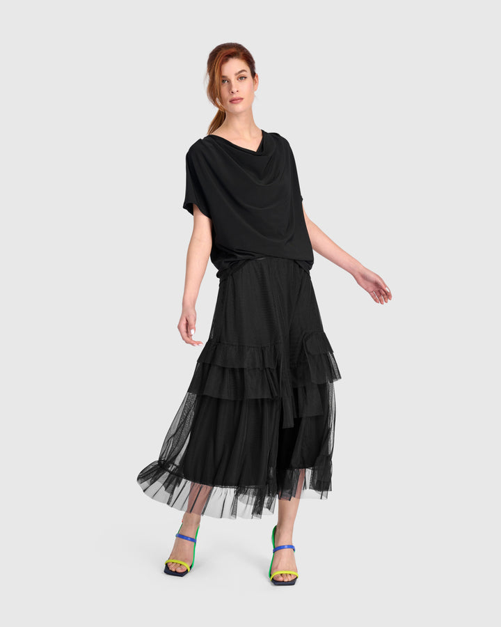 Samba Tiered Mesh Skirt, Black