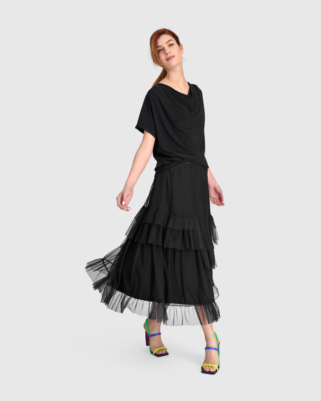 Fluid Slinky Cowl Top, Black