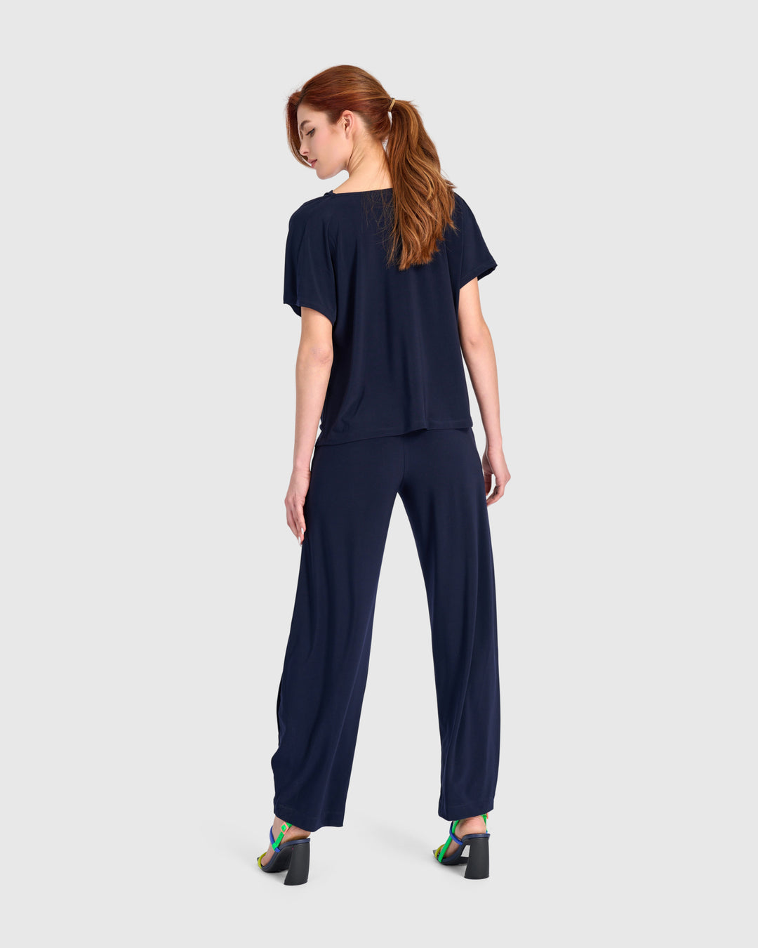 Fluid Slinky Cowl Top, Navy