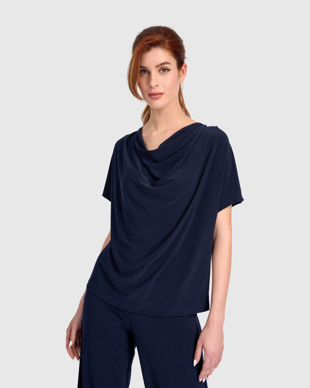 Fluid Slinky Cowl Top, Navy