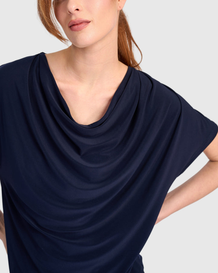 Fluid Slinky Cowl Top, Navy