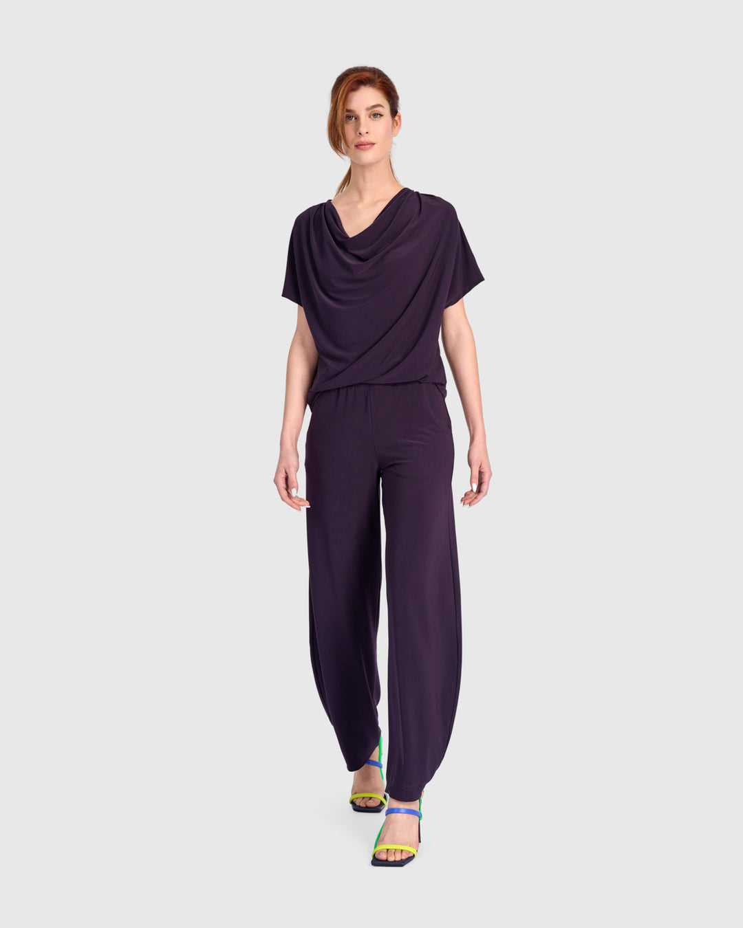 Fluid Slinky Cowl Top, Plum