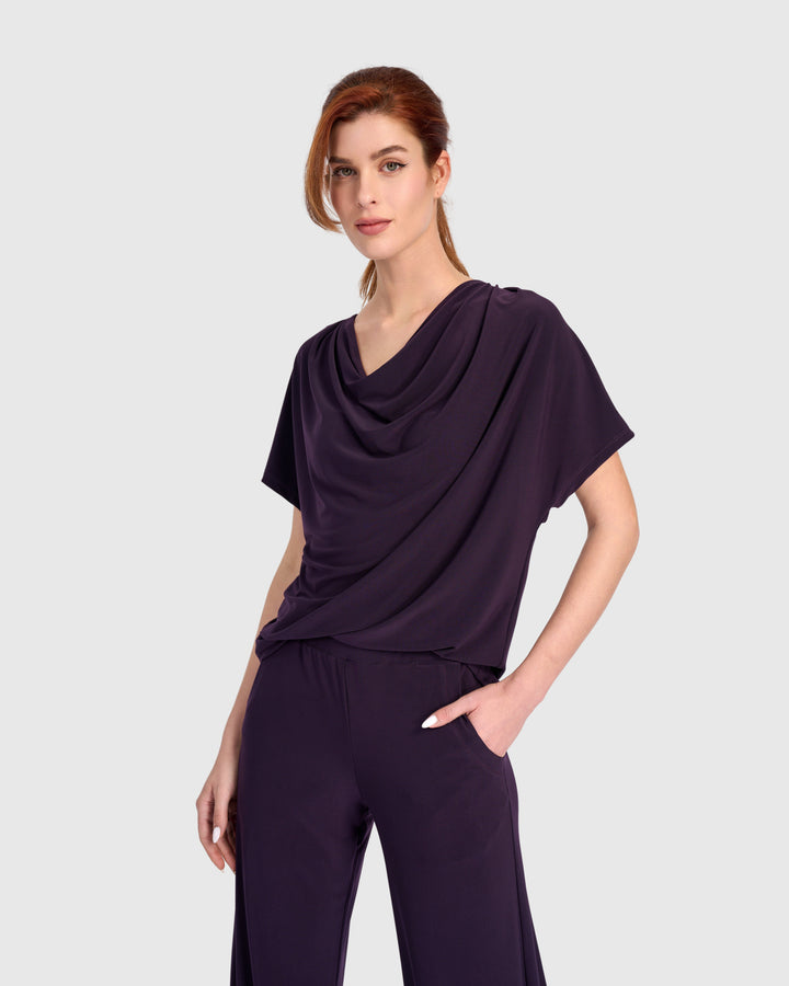 Fluid Slinky Cowl Top, Plum